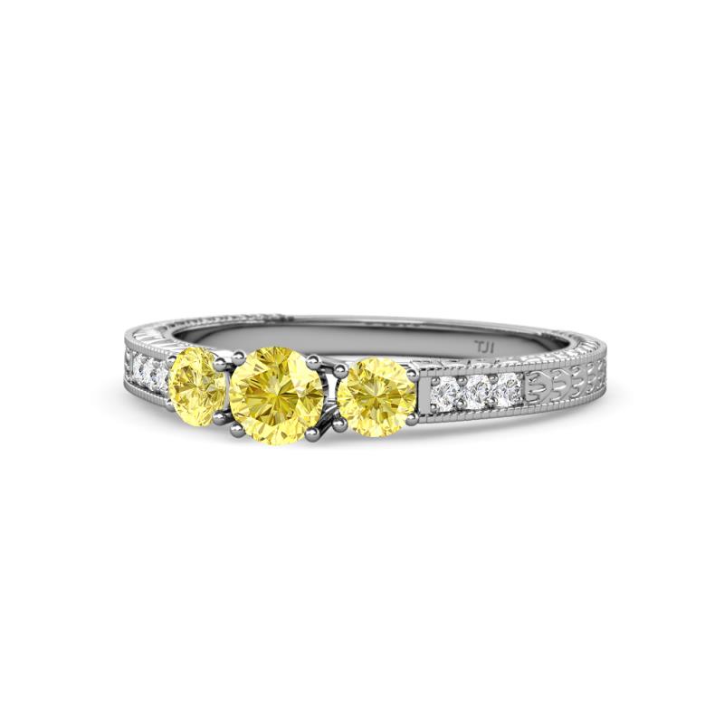 Ayaka Yellow Sapphire Three Stone with Side Diamond Ring 