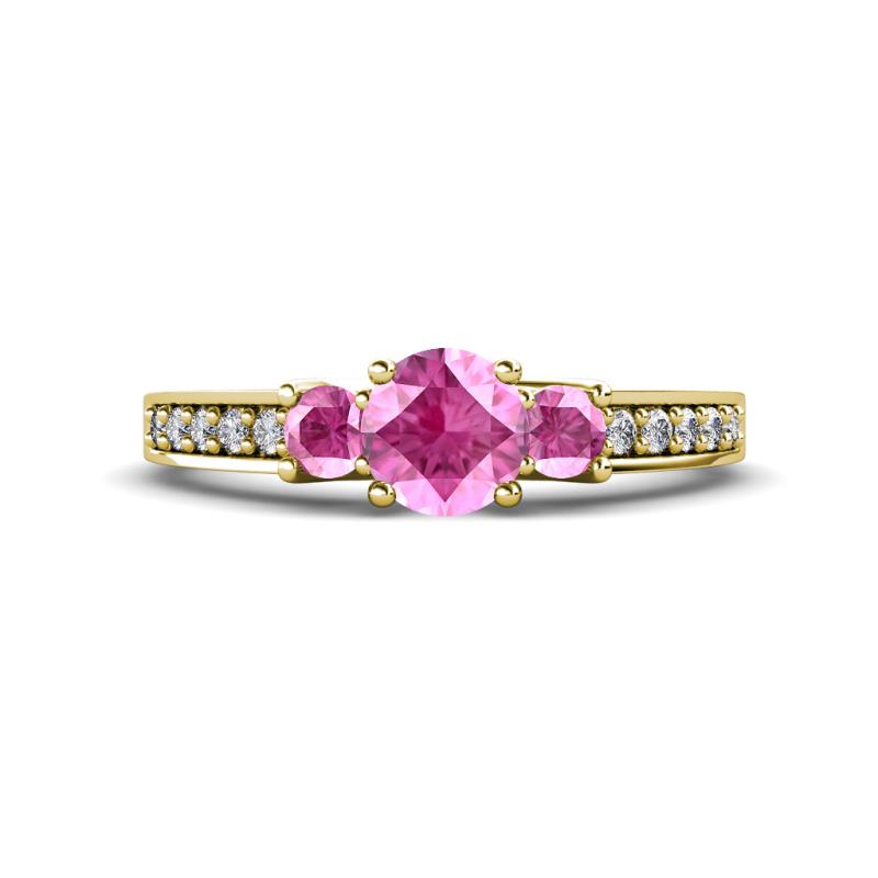 Valene Pink Sapphire Three Stone with Side Diamond Ring 