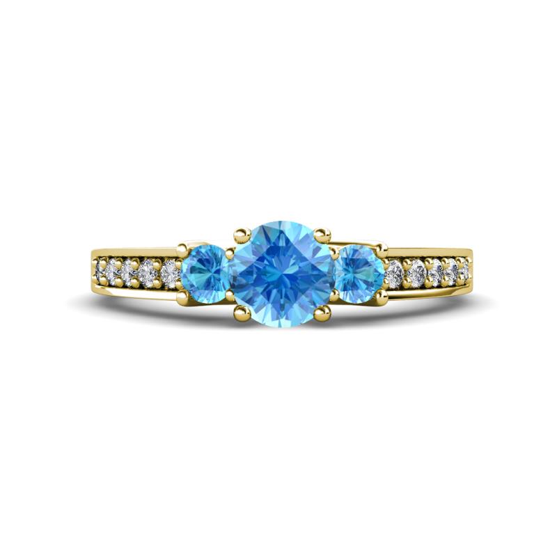 Valene Blue Topaz Three Stone with Side Diamond Ring 