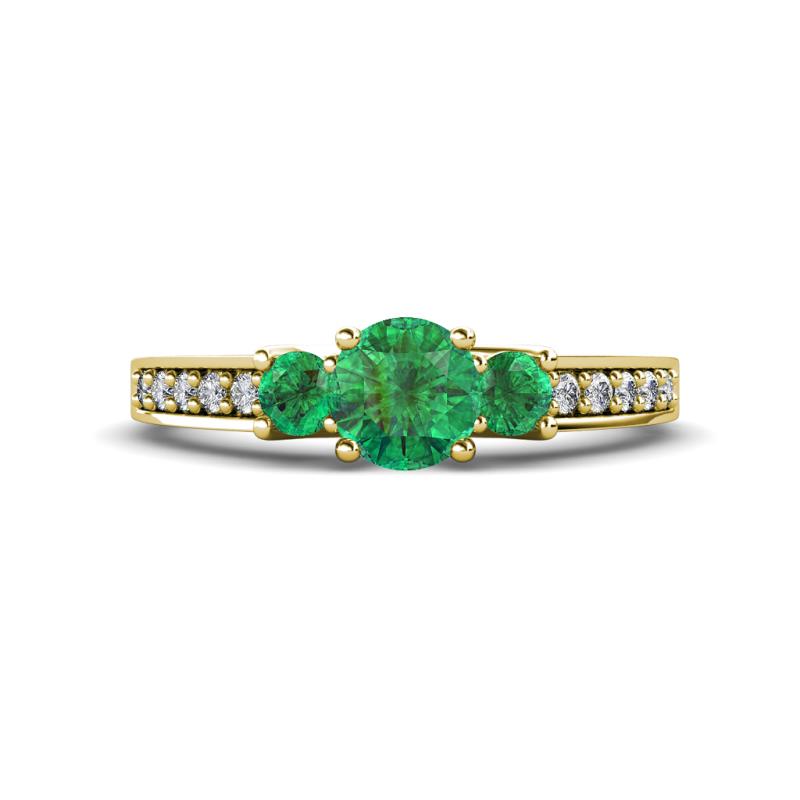 Valene Emerald Three Stone with Side Diamond Ring 
