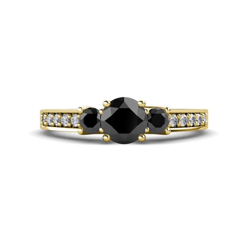 Valene Black Diamond Three Stone with Side White Diamond Ring 