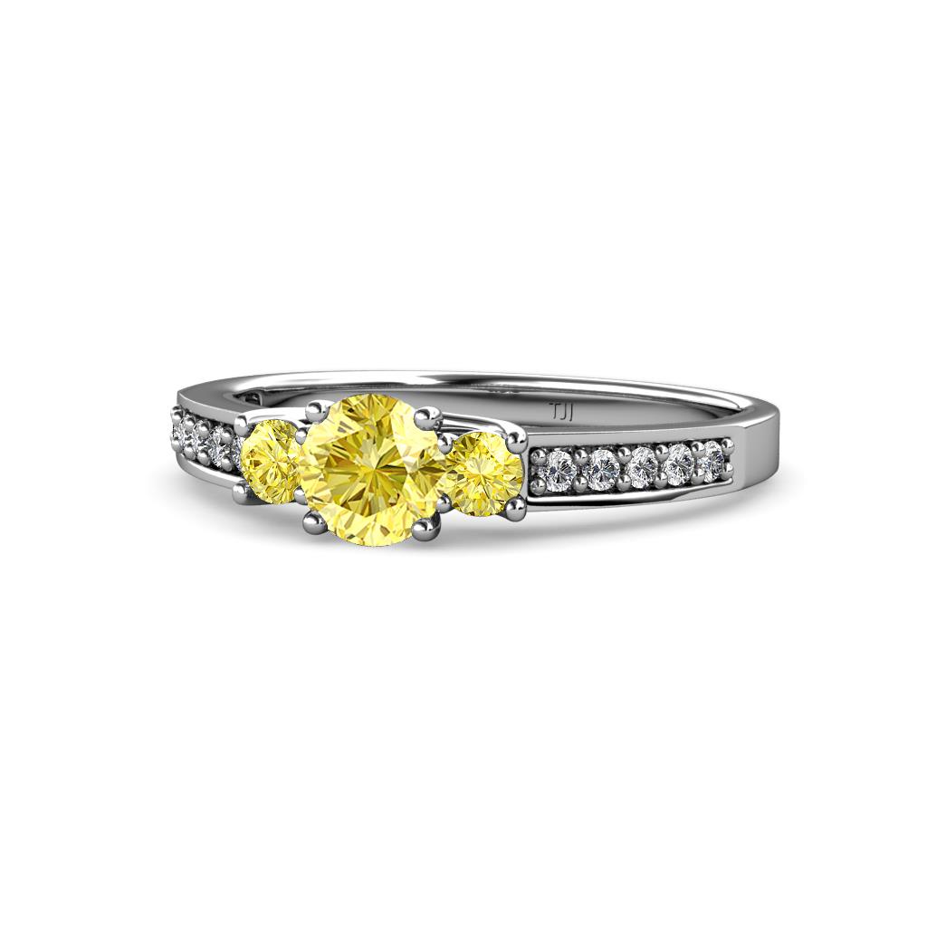 Valene Yellow Sapphire Three Stone with Side Diamond Ring 