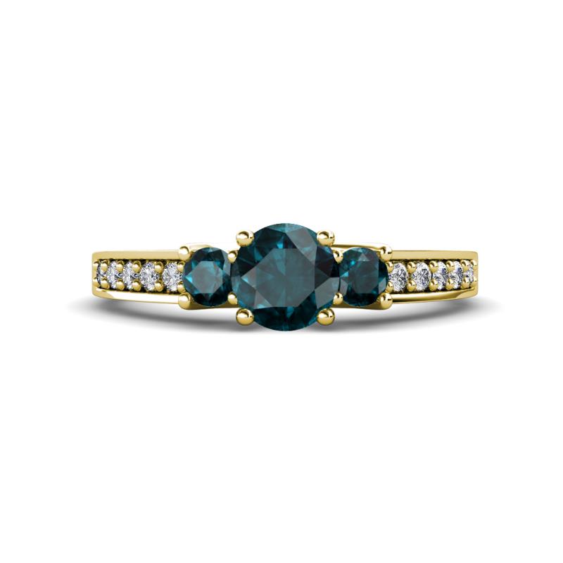 Valene London Blue Topaz Three Stone with Side Diamond Ring 