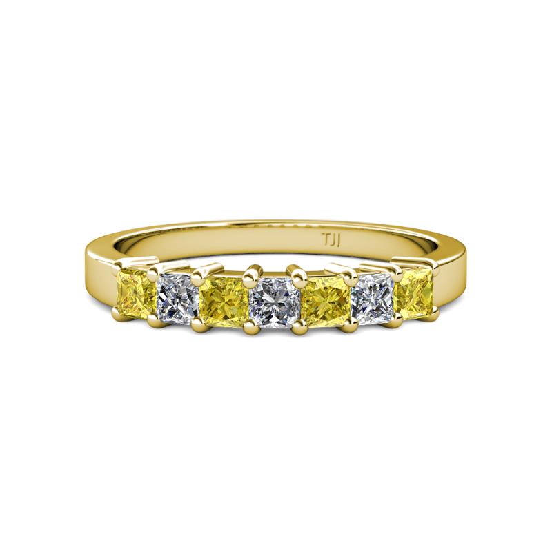 Evia 3.00 mm Princess Cut Yellow Sapphire and Diamond 7 Stone Wedding Band 