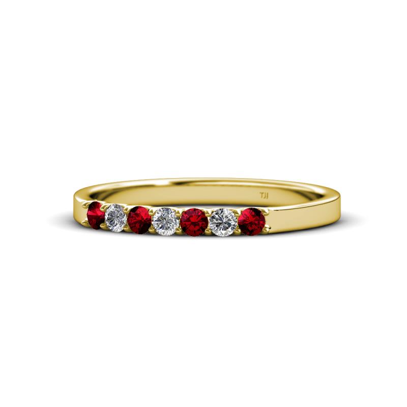 Fiala 2.00 mm Ruby and Diamond 7 Stone Wedding Band 