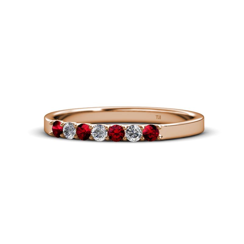 Fiala 2.00 mm Ruby and Diamond 7 Stone Wedding Band 