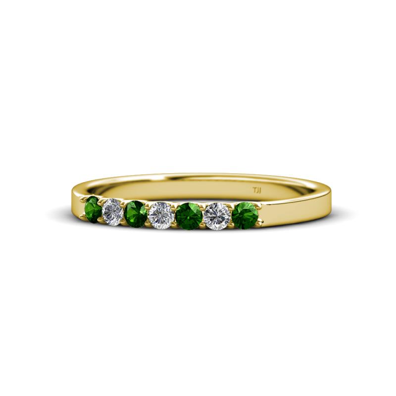 Fiala 2.00 mm Green Garnet and Diamond 7 Stone Wedding Band 