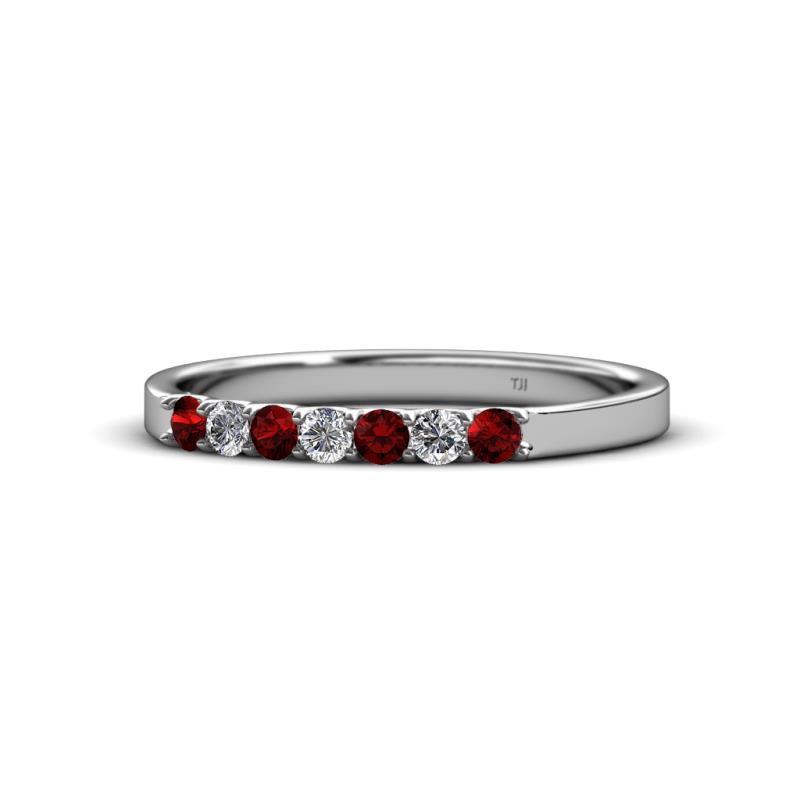 Fiala 2.00 mm Red Garnet and Diamond 7 Stone Wedding Band 