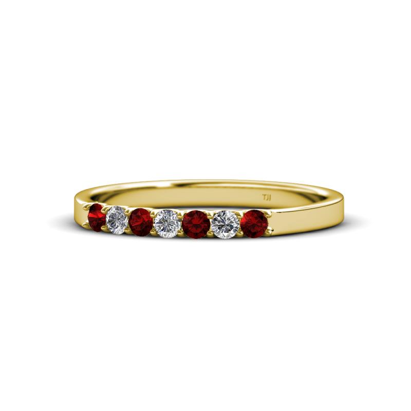 Fiala 2.00 mm Red Garnet and Diamond 7 Stone Wedding Band 