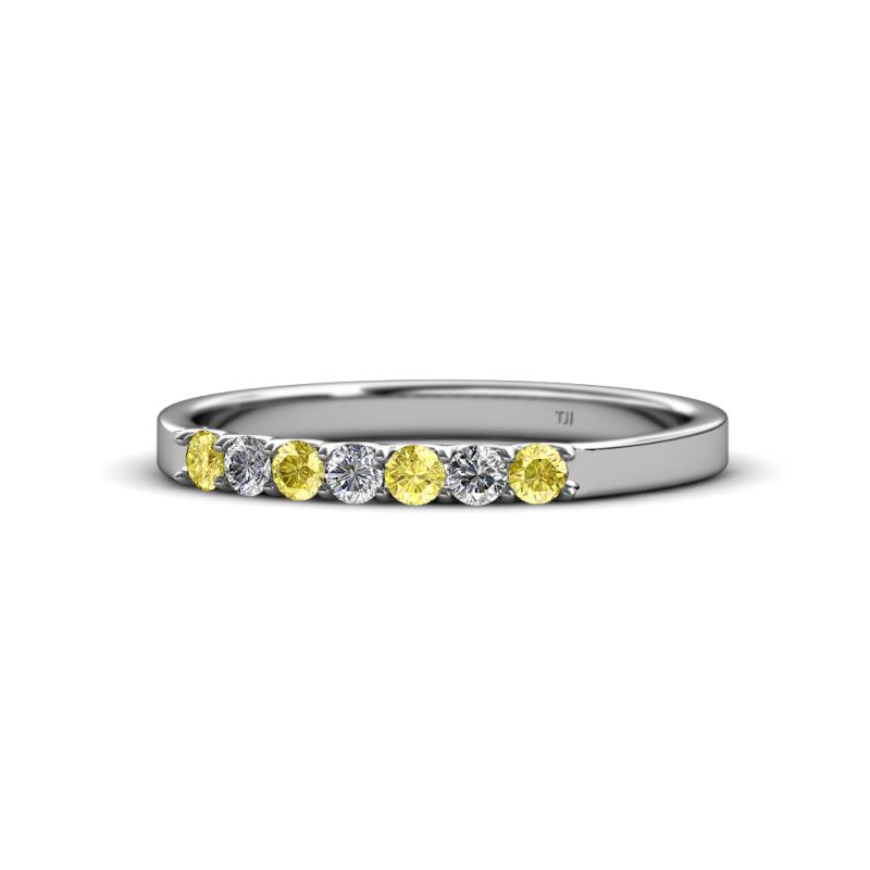 Fiala 2.00 mm Yellow Sapphire and Diamond 7 Stone Wedding Band 