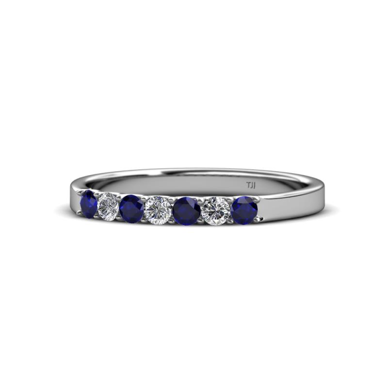 Fiala 2.40 mm Blue Sapphire and Diamond 7 Stone Wedding Band 