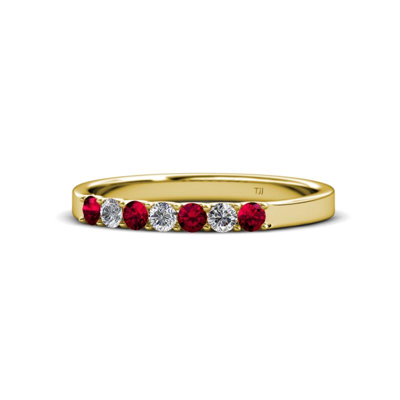 Fiala 2.40 mm Ruby and Diamond 7 Stone Wedding Band 