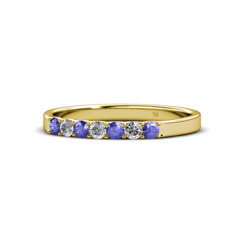 Fiala 2.40 mm Tanzanite and Diamond 7 Stone Wedding Band 