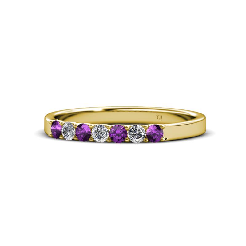 Fiala 2.40 mm Amethyst and Diamond 7 Stone Wedding Band 