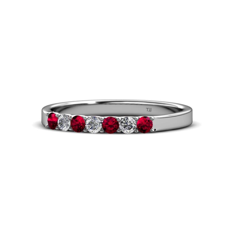 Fiala 2.40 mm Ruby and Diamond 7 Stone Wedding Band 