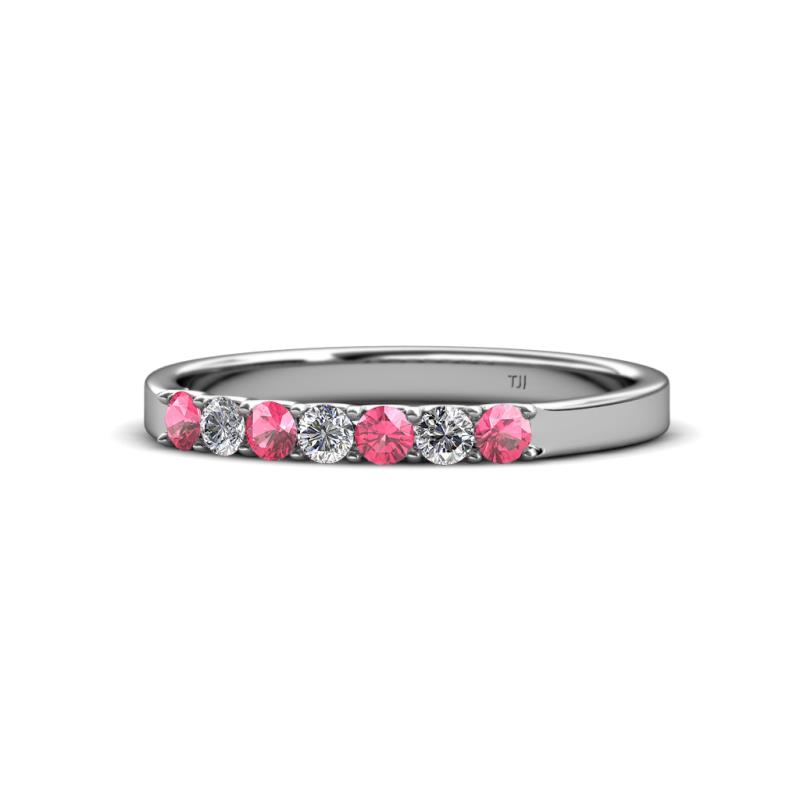 Fiala 2.40 mm Pink Tourmaline and Diamond 7 Stone Wedding Band 