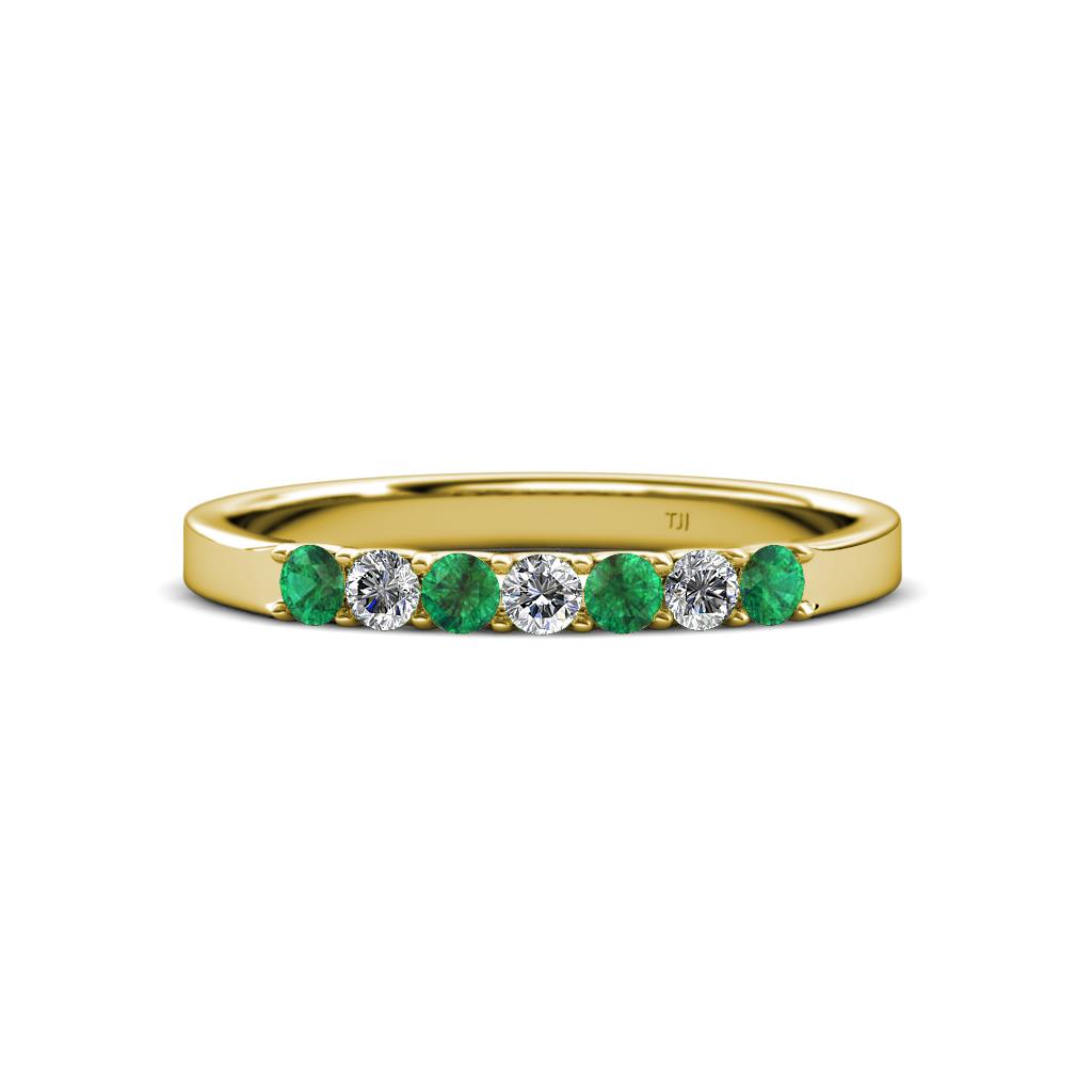 Fiala 2.40 mm Emerald and Diamond 7 Stone Wedding Band 
