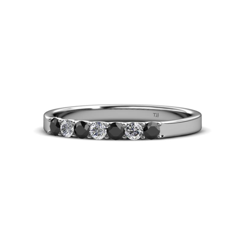 Fiala 2.40 mm Black and White Diamond 7 Stone Wedding Band 