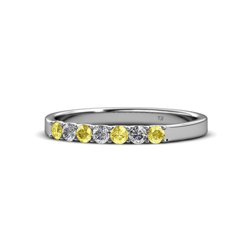 Fiala 2.40 mm Yellow Sapphire and Diamond 7 Stone Wedding Band 