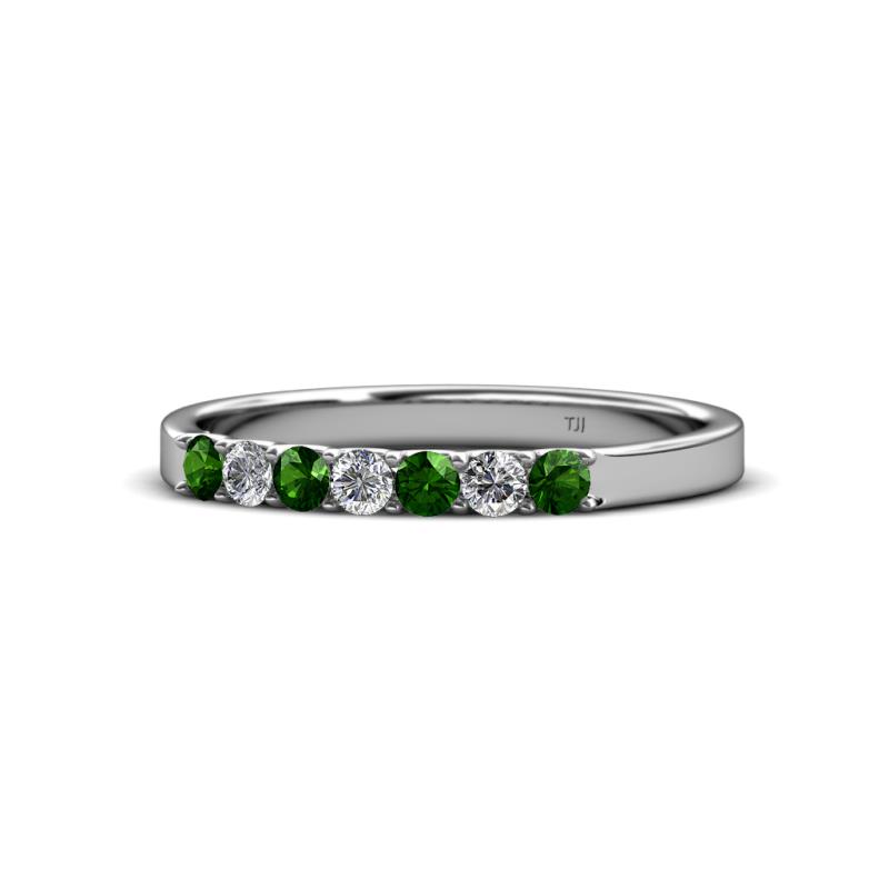 Fiala 2.40 mm Green Garnet and Diamond 7 Stone Wedding Band 