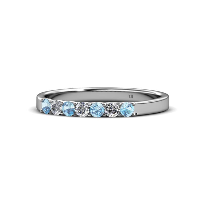 Fiala 2.40 mm Aquamarine and Diamond 7 Stone Wedding Band 