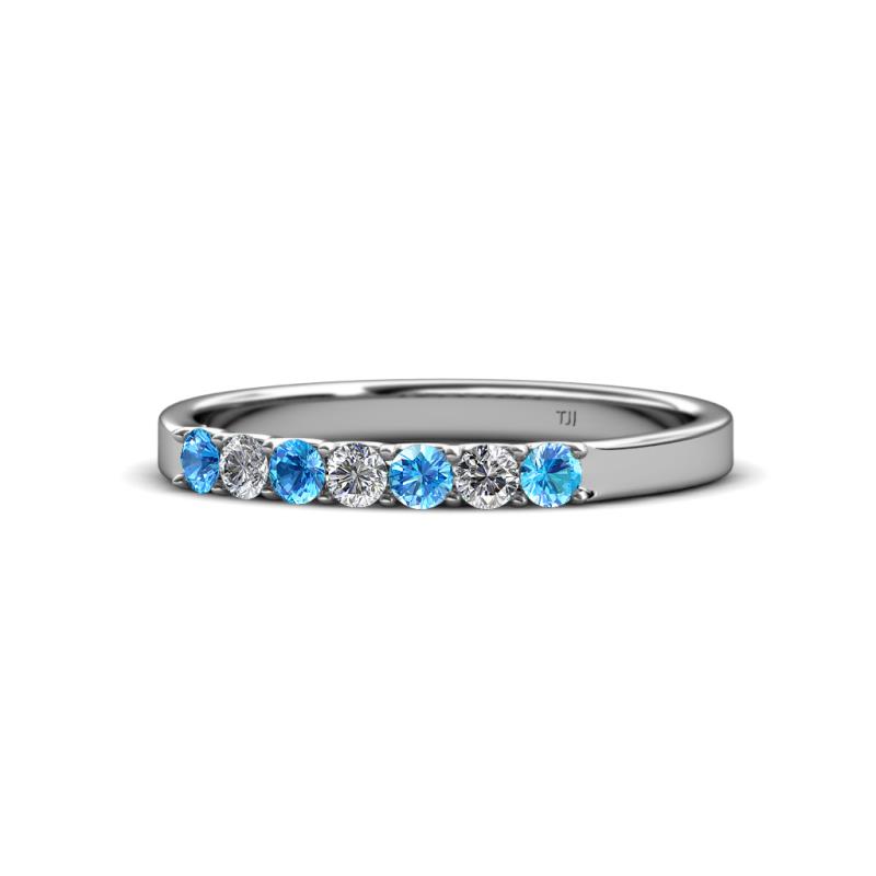 Fiala 2.40 mm Blue Topaz and Diamond 7 Stone Wedding Band 