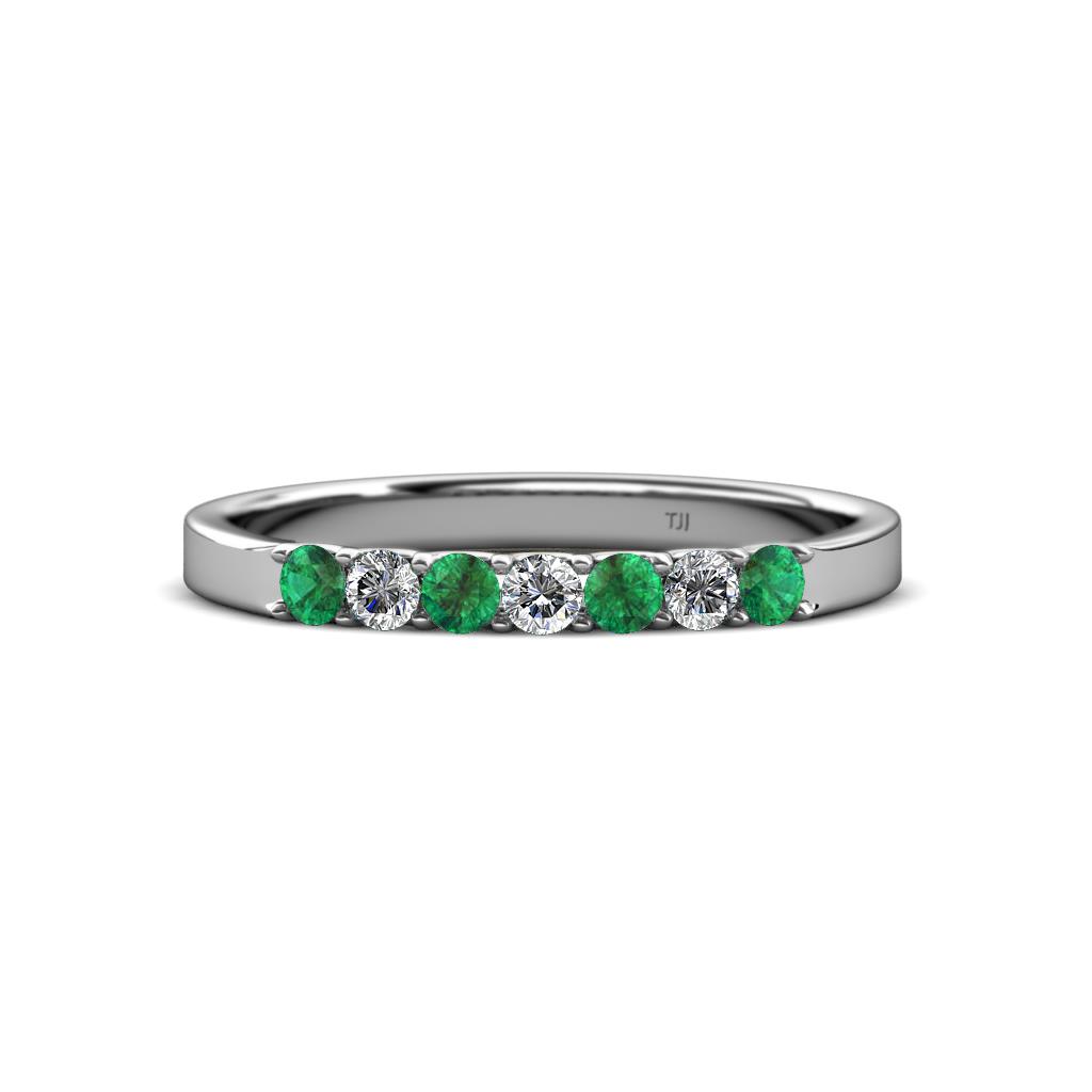 Fiala 2.40 mm Emerald and Diamond 7 Stone Wedding Band 