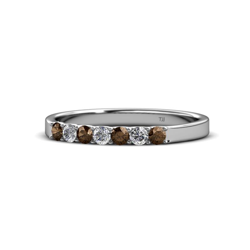 Fiala 2.40 mm Smoky Quartz and Diamond 7 Stone Wedding Band 