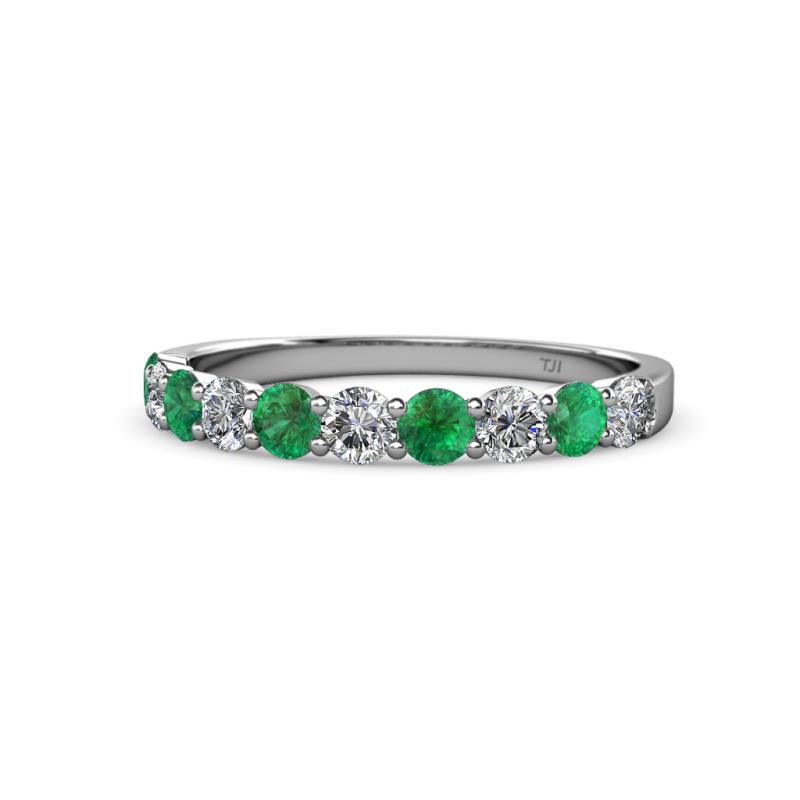 Clara 3.00 mm Emerald and Diamond 10 Stone Wedding Band 