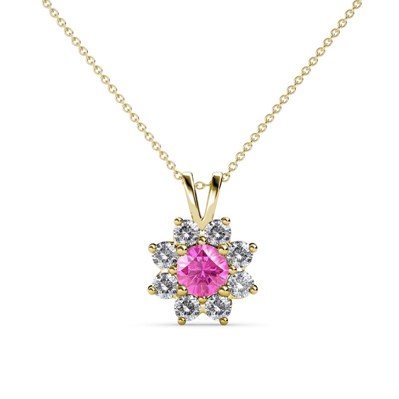 Ianthe Lab Created Pink Sapphire and Diamond Floral Halo Pendant 