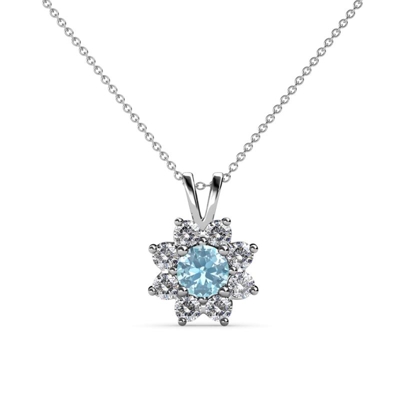 Ianthe Aquamarine and Diamond Floral Halo Pendant 