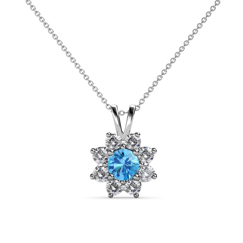 Ianthe Blue Topaz and Diamond Floral Halo Pendant 