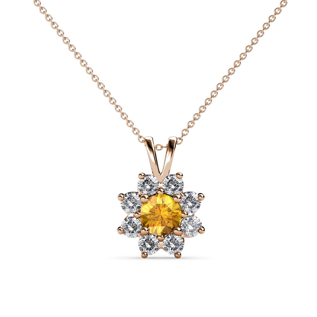 Ianthe Citrine and Diamond Floral Halo Pendant 