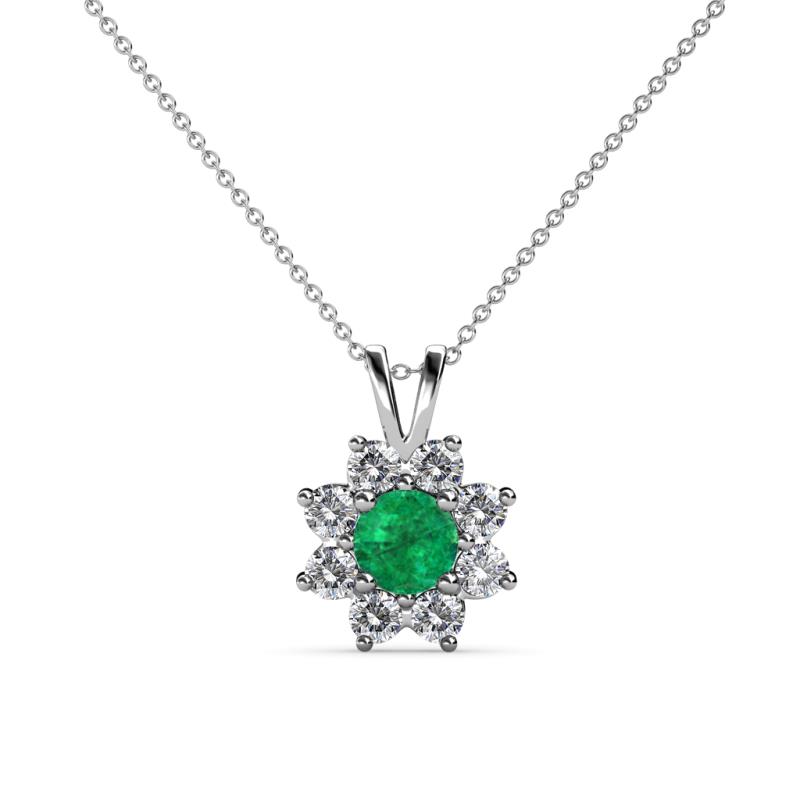 Ianthe Emerald and Diamond Floral Halo Pendant 
