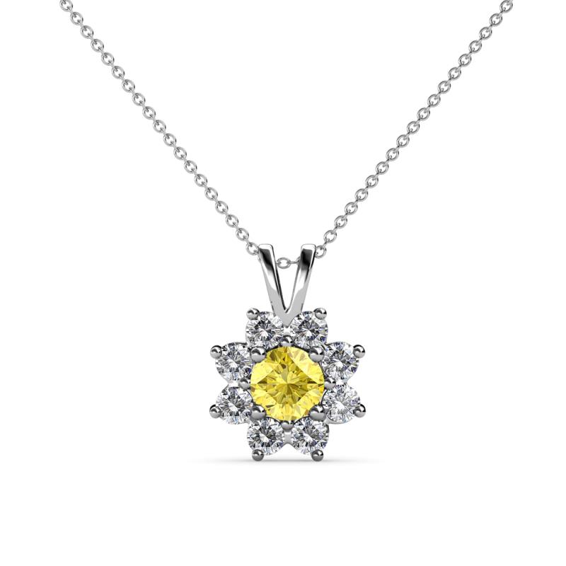 Ianthe Lab Created Yellow Sapphire and Diamond Floral Halo Pendant 