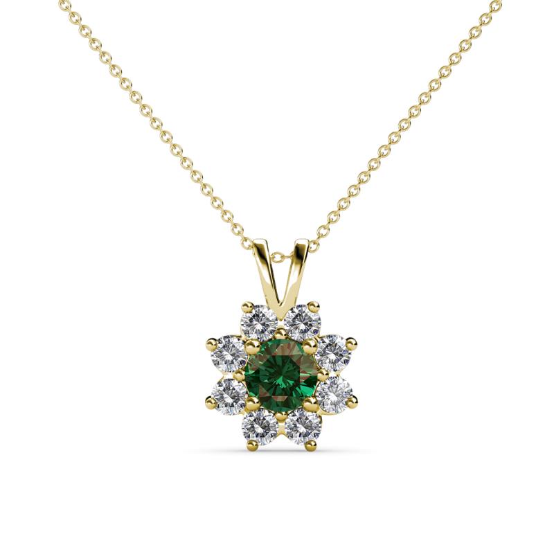 Ianthe Diamond and Created Alexandrite Floral Halo Pendant 