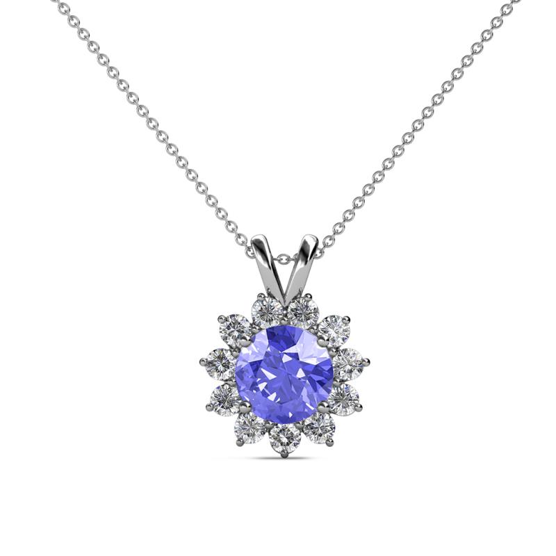 Megan Tanzanite and Diamond Floral Halo Pendant 