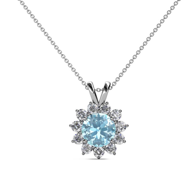 Megan Aquamarine and Diamond Floral Halo Pendant 