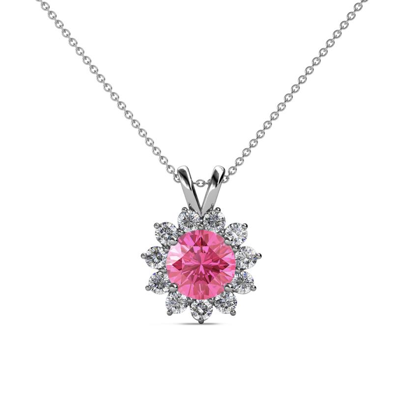 Megan Pink Tourmaline and Diamond Floral Halo Pendant 