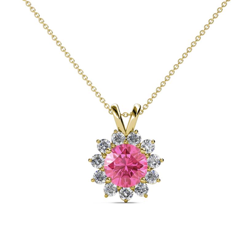 Megan Pink Tourmaline and Diamond Floral Halo Pendant 
