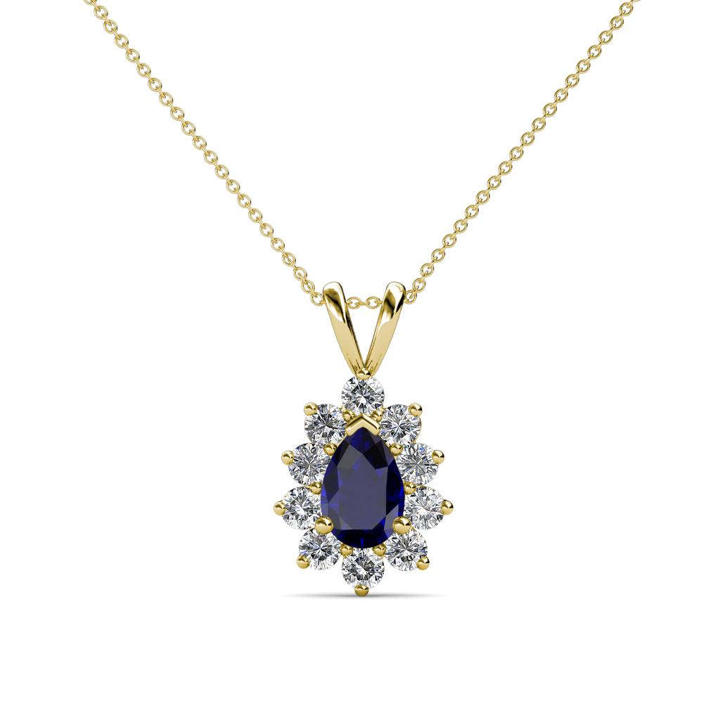 Giselle Blue Sapphire and Diamond Halo Pendant 