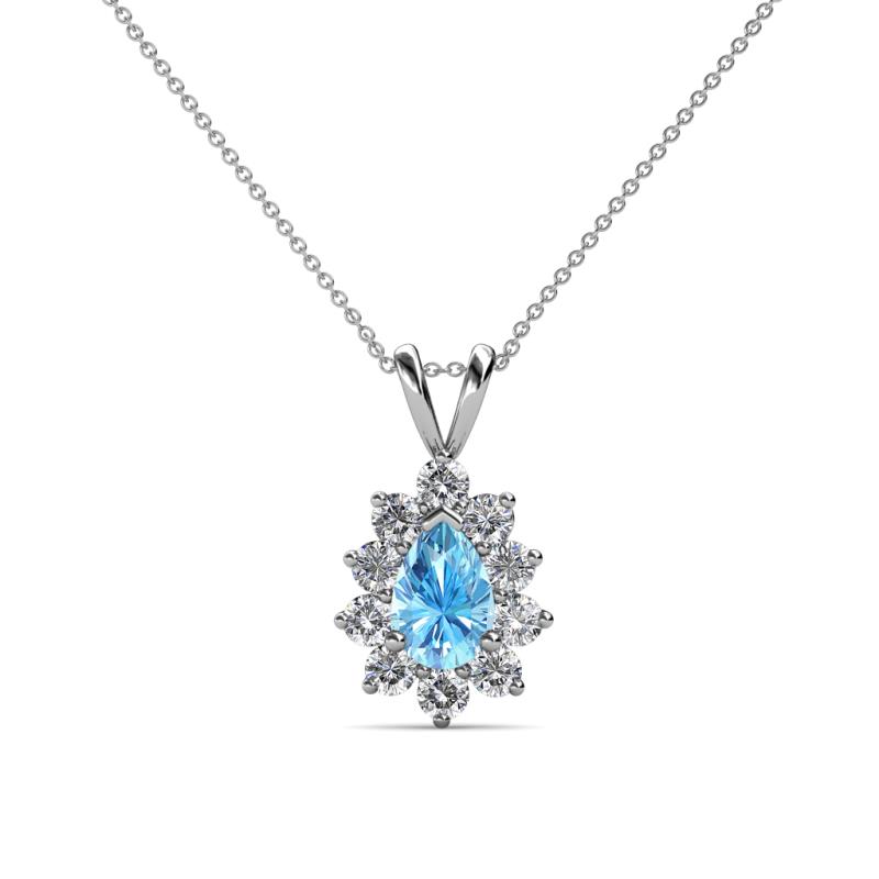 Giselle Blue Topaz and Diamond Halo Pendant 