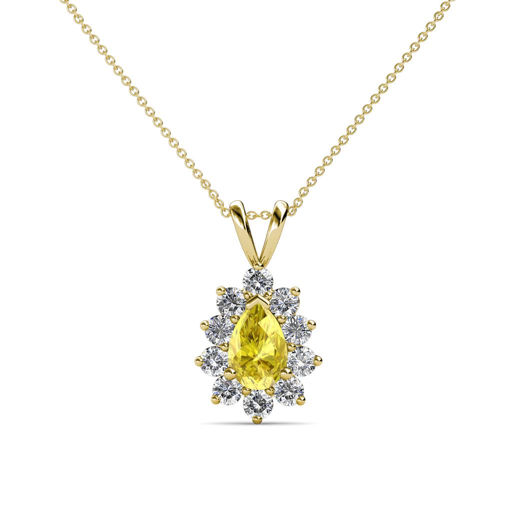 Giselle Yellow Sapphire and Diamond Halo Pendant 