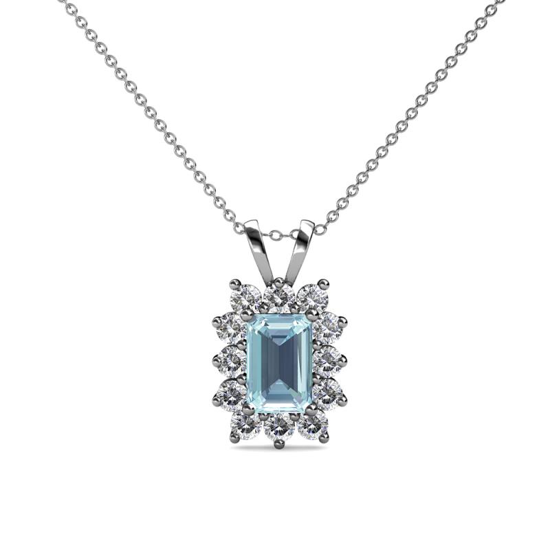 Xuan Aquamarine and Diamond Halo Pendant 