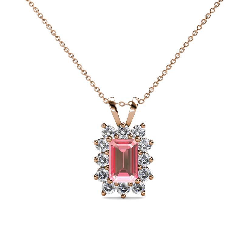 Xuan Pink Tourmaline and Diamond Halo Pendant 