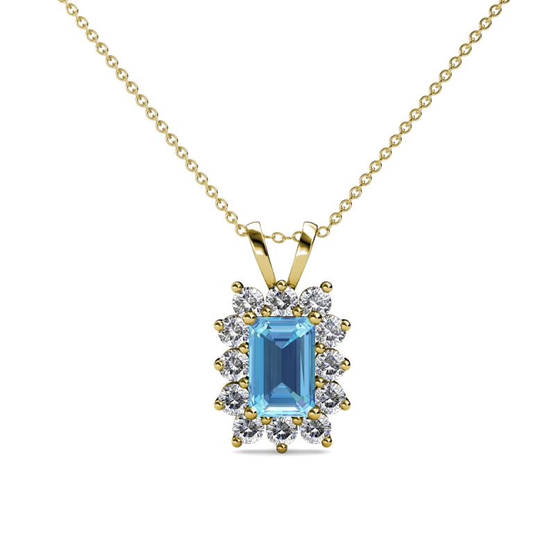 Xuan Blue Topaz and Diamond Halo Pendant 