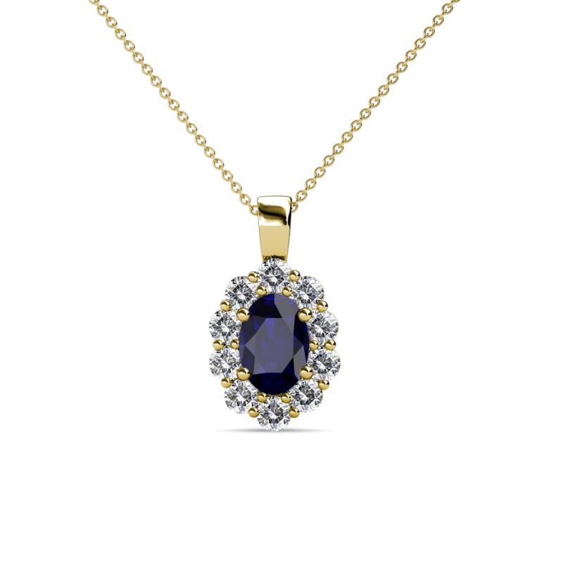 Cadena Blue Sapphire and Diamond Halo Pendant 