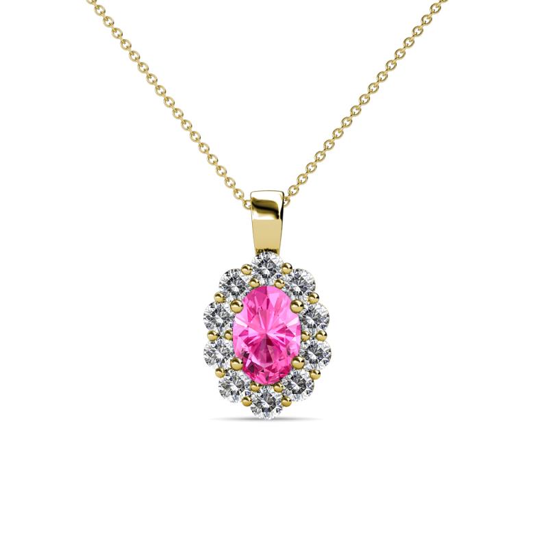 Cadena Pink Sapphire and Diamond Halo Pendant 