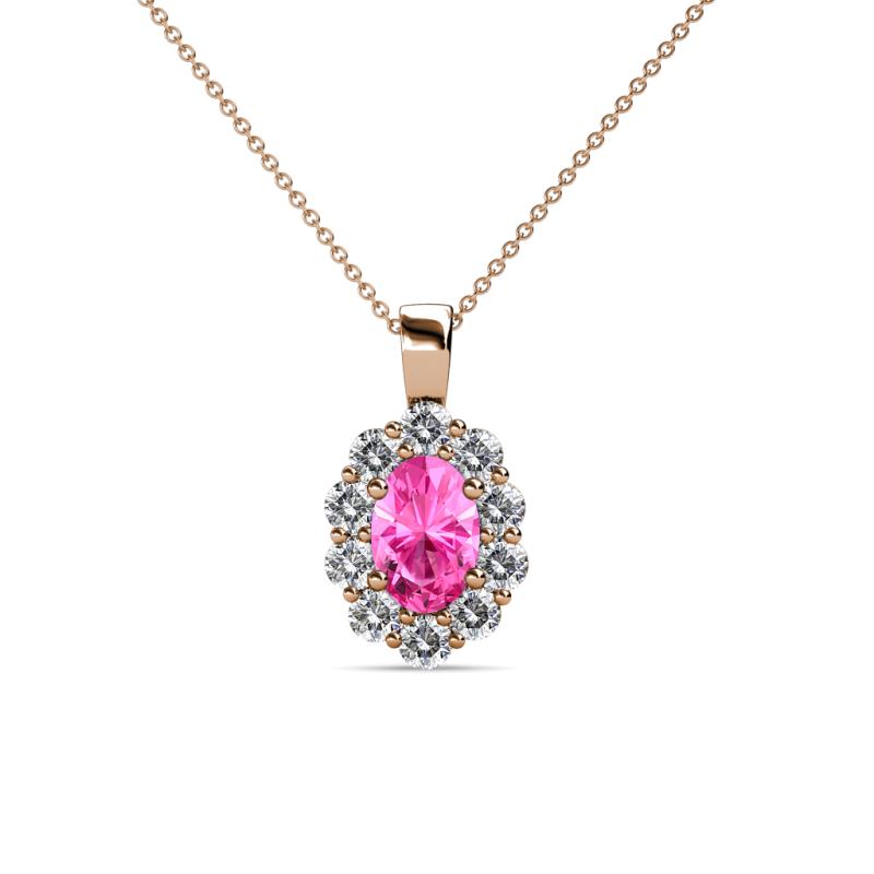 Oval Pink Sapphire & Diamond Halo Pendant
