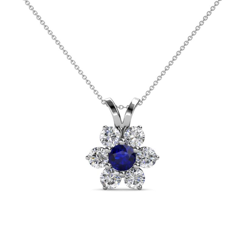 Akina 0.81 ctw (3.80mm) Blue Sapphire and Round Natural Diamond Floral Halo Pendant 
